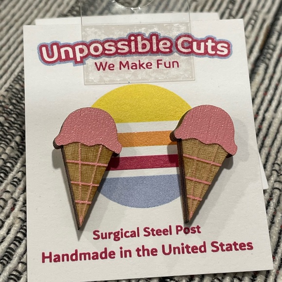 Wooden Ice Cream Cone Earrings - Picture 2 of 3